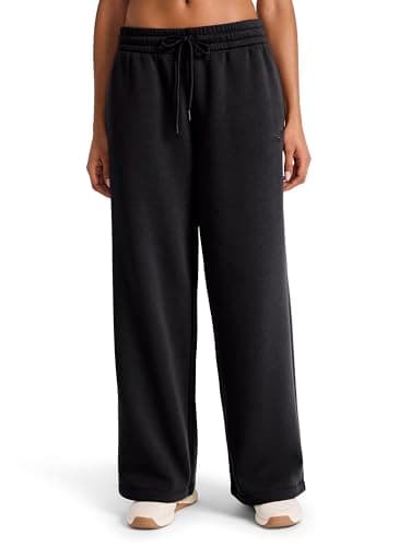 Image of Reebok Womens Tonal Wide Leg Sweatpant, Standard Fit, 30” Inseam, Midweight Cotton-Poly Fabric, Black, M