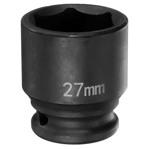 Image of sourcing map 6 Point Impact Socket 27mm Metric Socket 1/2" Square Drive 1.65" (42mm) Long Phosphated Cr-Mo Steel Spindle Axle Hex Nut Sockets, Black