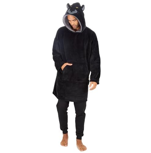 Image of WS-AW24 Adults Novelty Animal Themed Hood Oversized Blanket Hoodie Warm Fleece Lounge Sweatshirt Black Panther One Size