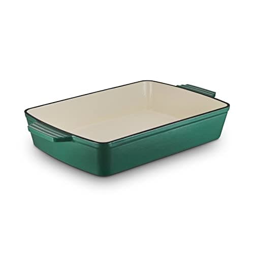 Image of Barbary & Oak BO800258GRN Cast Iron Rectangular Roaster with Durable Enamel Interior, 39cm, Verdigris Green