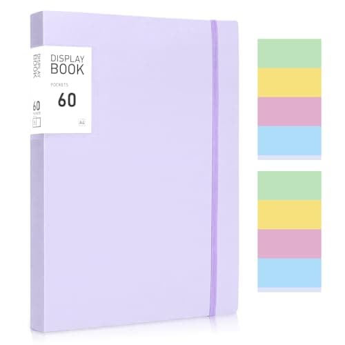 Image of A4 Display Folders, 60 Pockets A4 Display Book Folder with Stickers, Plastic Sleeves and Pockets Presentation Folders Document Project Folder for School and Offices