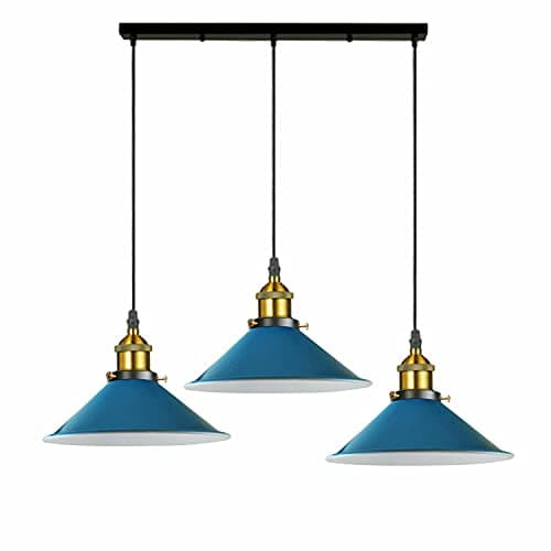Image of LEDSone Industrial 3-Light E27 Pendant Lighting Adjustable Metal Hanging Lamp Ceiling Lamp Hanging Light Fixtures Blue Pendant Lights for Kitchen Island Dining Room Barn.