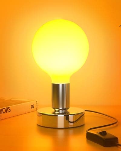 Image of Lamptobe Industrial Bedside Lamp with ON/Off Switch, E27 Globe Lamp with Globe Opal Bulb, 360° Beam Angle, 1800K Warm Yellow, Ideal for Bedroom, Living Room, Study, Office, Silver