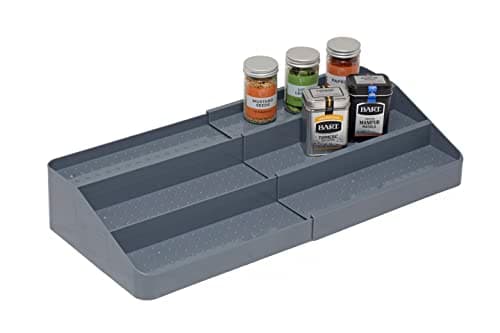 Image of simplywire – Expandable 3 Tier Spice Rack – Kitchen Cupboard Organiser – Grey Plastic Shelves