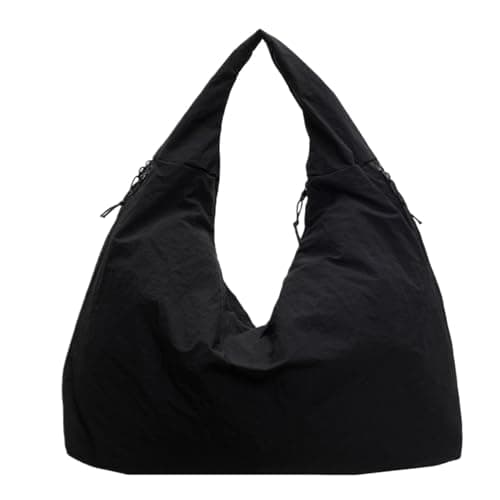 Image of Womens Tote Bag, Solid Color Textured Draped Tote Bag, Ladies Shoulder Bag Large Capacity, Nylon Textured Draped Shoulder Bag Stylish And Versatile Design For College School Work Travel Shopping