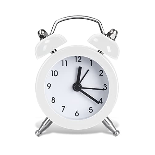 Image of Vicloon Mini Alarm Clock, Bedside Clocks Battery Operated Non Ticking Table Clocks, Bedroom Alarm Clock Simple Loud Vintage Alarm Clocks for Bedroom Kitchen Desk Bedside-White(Battery not included)