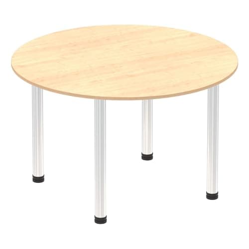 Image of OPO Impulse Freestanding 1000/1200mm Circular Table Attractive Cable Managed Leg | Sturdy Build Weather & Heat Resistant Melamine Finish Meeting Table Maple Chrome 1200