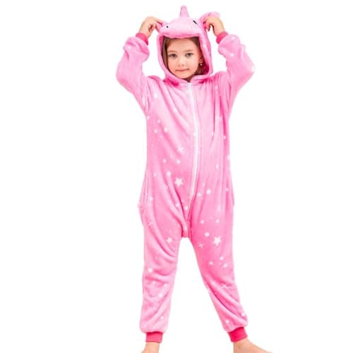 Image of Ceruwum Girls Unicorn Sleepsuit Kids Unicorn Onesie Pyjamas (Rose Stars, 3-4 Years)