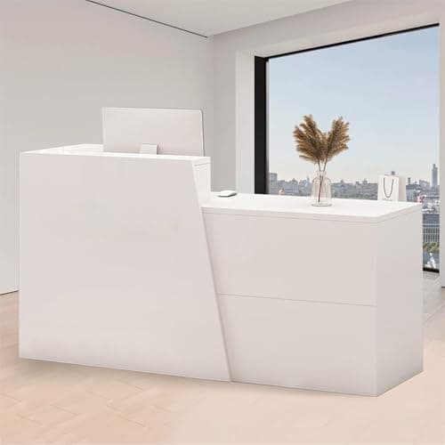 Image of Reception Desk Wooden, Modern Checkout Front Desk Reception Counter With Drawer Storage For Retail Shop, Reception Room Tables For Salon/clothing Store/hotel/office White-right corner 100×42×100cm