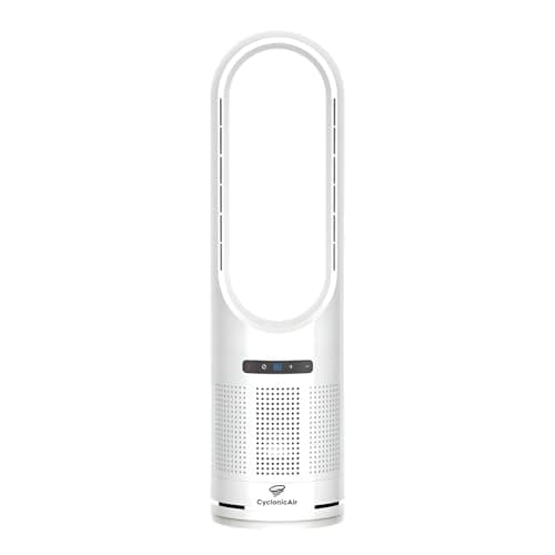 Image of CyclonicAir Pro Pure Bladeless Tower Fan Heater & Cooler with H13 HEPA Filter, 3-in-1 Heating Cooling & Air Purifier, Quiet Oscillating Fan with Remote, 8 Speeds, Pure White