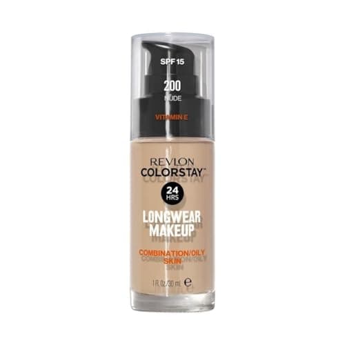 Image of Revlon Colorstay Liquid Foundation Makeup for Combination/Oily Skin SPF 15, Longwear Medium-Full Coverage with Matte Finish, Nude (200), 30 ml