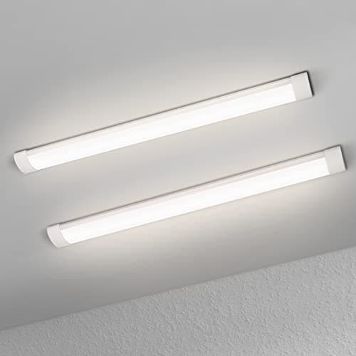 Image of muzha 2 Packs LED Batten Lights，PC Body， 4FT 36W 4000k 3600lm,Low Profile Wall or Ceiling Surface Mounted Fitting for Home/Workshop/Office/School Restaurant (4FT)