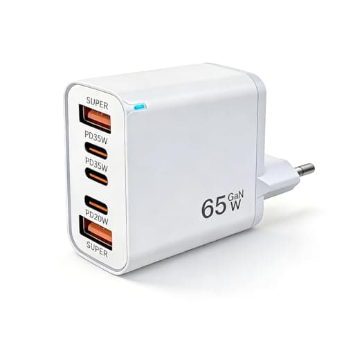 Image of EU Travel Adapter Charger, 65W Power Plug with Multiple Ports, Supports Simultaneous Fast Charging for 2 Devices, with 3 USB-C and 2 USB-A Ports, European Wall Plug, for iPhone/Samsung Fast Charging