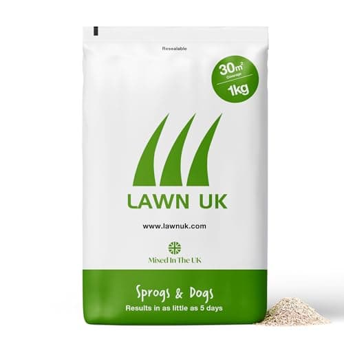 Image of Lawn UK Hardwearing Grass Seed - Sprogs & Dogs Grass Seeds Fast Growing - 1kg up to 30sqm Coverage - Ideal for Family Lawns - Super Durable Perfect for Children & Pets