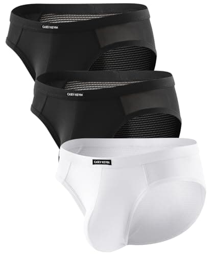 Image of Casey Kevin Men's Underwear Briefs Sexy Mesh Low Rise Underpants Multipack See Through Breathable Anti-chafing Pants Pack of 3,Black/White, L