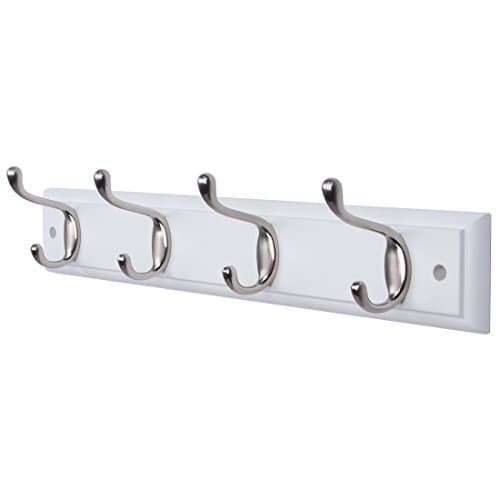 Image of DOKEHOM 4-Satin Nickel Hooks on White Wooden Board Wall Mounted Coat Hook Rack Hanger