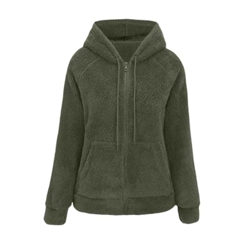 Image of Women's Fleece Jacket with Hood Warm Fluffy High-Pile Teddy Fleece Full Zip Outdoor Cuddly Jacket Winter Jacket for Everyday Home