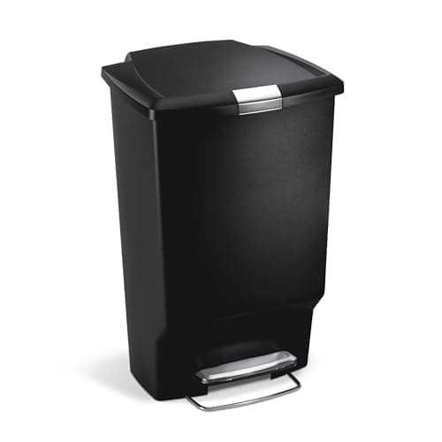 Image of simplehuman CW1371 45L Rectangular Kitchen Pedal Bin with Lid Lock, Silent Soft Close Lid, Strong Steel Pedal, Stay-Open Lid, Large Capacity, Black Plastic