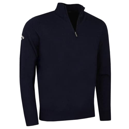 Image of Callaway Mens Ribbed 1/4 Zip Merino Woolmark Sweater - Dark Navy - M