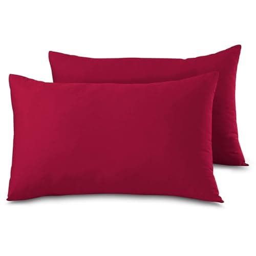 Image of Housewife Pillow Cases 2 Pack Bedroom | Pillow Covers | Polycotton Plain Dyed Housewife Bedding Pillowcases Pair With Envelope Closure - 48X74Cm (Red)