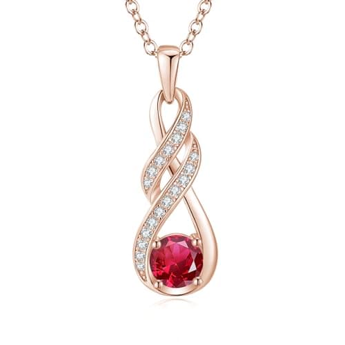 Image of LOCIBLO July Birthstone Necklaces for Women 925 Sterling Silver Infinity Pendant 18K Rose Gold Plated Red Created Ruby Necklace Jewellery for Her, 16"+2"