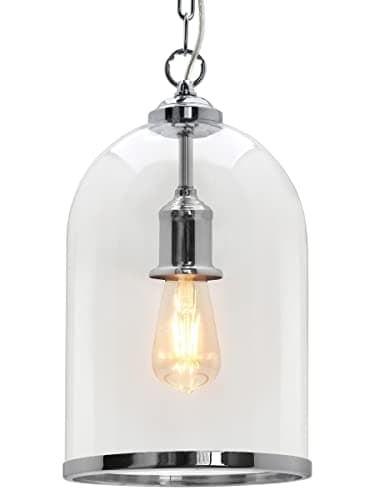 Image of Vintage Lantern Pendant Light Glass Shade Bell Chrome Chain Ceiling Lamp Holder H3070