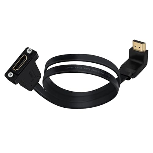 Image of HuaLiSiJi HDMI Panel Mount Extension Cable 4K 60Hz High Speed 18Gbps Flat HDMI Extension Cable Plug to Female Socket for Blu Ray Players, HDTV, Xbox360, 3D TV (Upward Bend, 0.5 m)