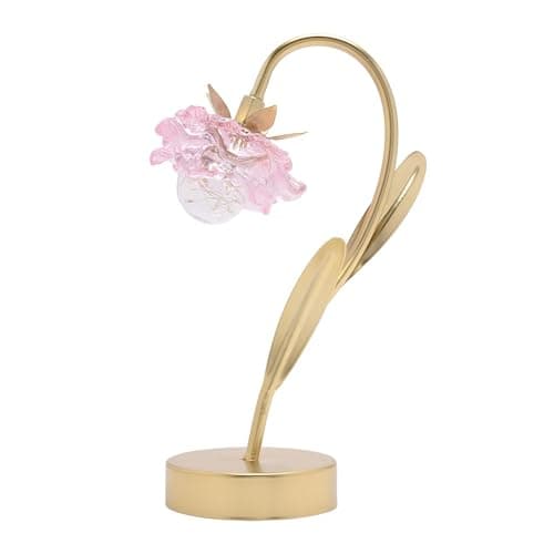Image of Britalia Gold Metal and Pink Glass Flower Single Stem LED Battery Powered Table Lamp 30cm Height