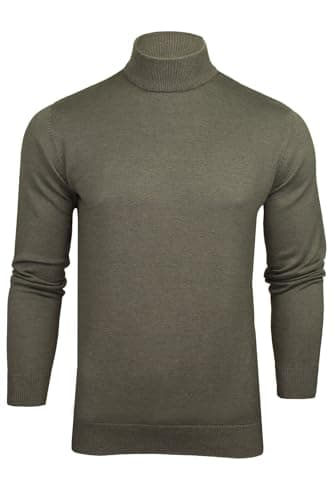 Image of Xact Men’s Pure Cotton Mock Neck Turtleneck Jumper – Premium High Neck Knit, Soft Breathable Winter Sweater, Warm Lightweight Pullover Knitwear (Dark Grey Marl) M
