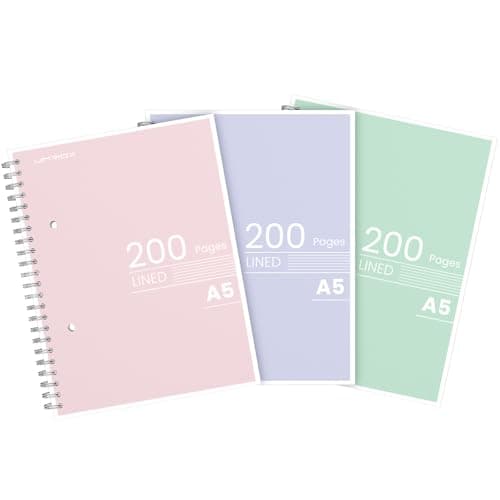 Image of Umriox Notebook A5,3 Pack 200 Pages Wirebound Spiral Notepad with 8mm Lines,2 Hole Punch Margins and Perforated Edges,Easily Tear Off-Morandi Colors