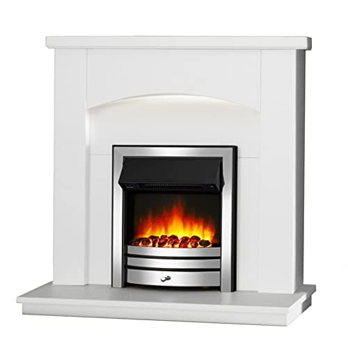 Image of Endeavour Fires New Cayton Electric 42"Fireplace Suite, fitted with Chrome Trim and Fret, 220/240Vac 1&2kW with 7 day Programmable Remote Control Heater in off white MDF Surround