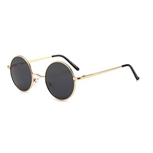 Image of JoXiGo Sunglasses Mens Women Polarised UV400 Protection - Retro Round Classic Metal Frame (Gold Black)