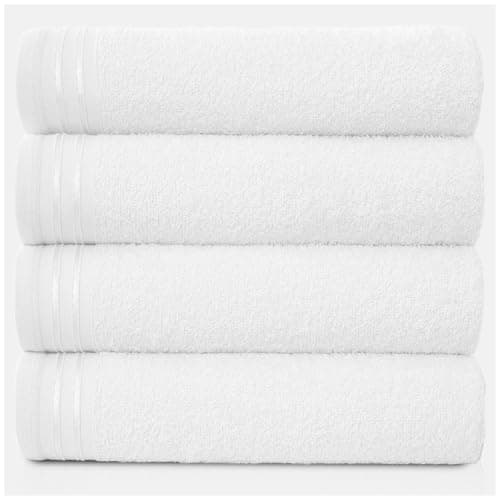 Image of GC GAVENO CAVAILIA Large Towels Bath Sheet - Highly Absorbent Egyptian Cotton Towel Set - 4 Pack Extra Soft Large Bath Towel White - Quick Dry Bath Sheets - 450 GSM Washable Towels, 75X135 Cm