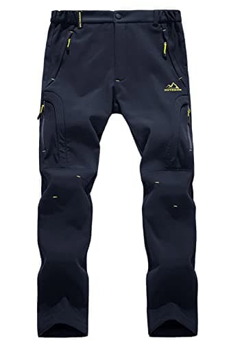 Image of EKLENTSON Fleece Lined Trousers Men Waterproof Mountain Bike Trousers Winter Walking Softshell Thermal Pants Navy 30