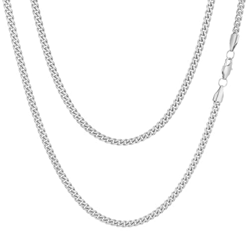 Image of AFSTALR Silver Chain Necklace Mens 4mm Stainless Steel Curb Chains Cuban Link Jewellery for Men Women 20Inch