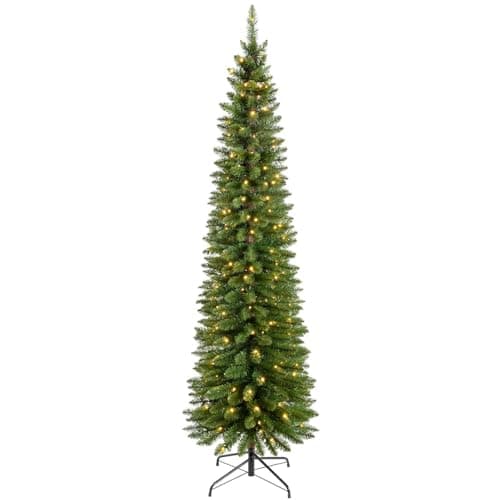 Image of WeRChristmas Pre-Lit Pencil Christmas Tree with 180 LED Lights, 6.5 feet/1.95 m - 25 x 25 x 213 cm, Green