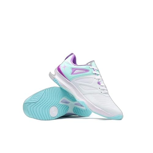 Image of Gilbert Netball Junior Impact Shoe Trainers - White/Aqua/Purple (UK Footwear Size System, Big Kid, Women, Numeric, Medium, 3)