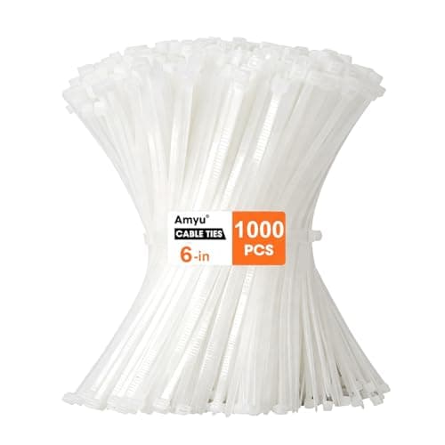 Image of Amyu 1000 Pack Cable Ties White, 6 inch Nylon Zip Ties, 150mm / 15cm Self-Locking Small Plastics Tie Wraps 40lbs UV-Resistant for Indoor Outdoor Use in Home, Office, Garden, Workshop