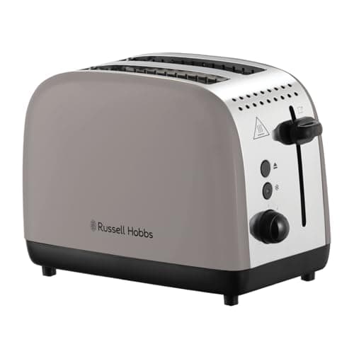 Image of Russell Hobbs 2 Slice Toaster, Toasters, Bread Toaster [Fast Toasting, Frozen/Cancel/Reheat Functions with Lift & Look] Classics Mocha (Longer slots, High lift lever, Crumb tray, Cord storage) 26931