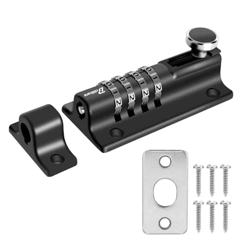 Image of Combination Locking Bolt 4 Digit, Sliding Bolts Latch Weatherproof, Zinc Alloy Keyless Slide Lock 121mm/4.8in Heavy Duty, Lockable Padbolt for Gate, Shed, Garage with Anti-Tamper Screws-Black