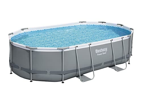 Image of Bestway Power Steel Oval Frame Swimming Pool Set Dark Grey with Filter Pump and Accessories 488 x 305 x 107 cm