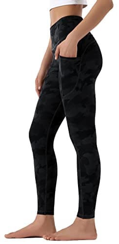 Image of Leovqn Yoga Pants with Pockets Gym Legging Women High Waist Sport Running Workout Tummy Control Leggings - Coal Camo L