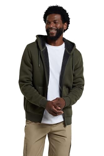 Image of Mountain Warehouse Dalton Mens Borg Lined Hoodie - Fleece Lining, Adjustable Hood, Zipped closure, Kangaroo Pocket Top - Best for Autumn Outdoors, Winter, Walking Dark Khaki XL