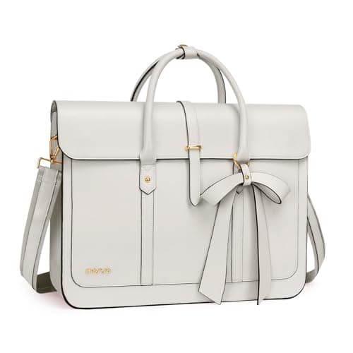 Image of MOSISO Laptop Bag for Women, 15-15.6 inch PU Leather Laptop Shoulder Bag Convertible Backpack, 16 inch Messenger Bag Casual Handbag Work Briefcase Travel Computer Bag with Bowknot, Beige