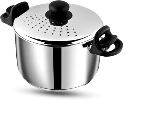 Image of Nobel Stainless Steel Pasta, Rice Pot with Strainer lid - 4 Litre, SAS Bottom Rice Steamer Cooker, Noodles, Veggies Boiler Pot with Locking Handles, Induction Base| Double Boiler -2 Year Warranty