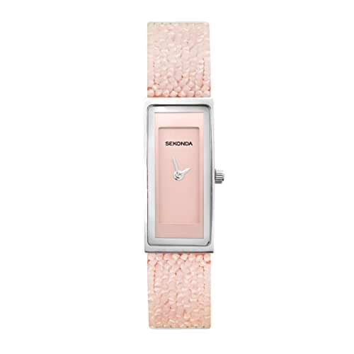 Image of Sekonda 17mm Sparkle Rose Slim Ladies Crystal Rocks Dress Watch with Brushed Dial Jewellery Clasp and Leather Backed Strap