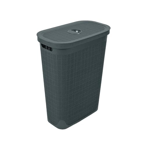 Image of Addis Faux Hessian 40 l Slim Laundry Hamper Charcoal Grey, Clothes Washing Bin with Lid, Compact and Stylish for Everyday Family Use, Charcoal Dark Grey