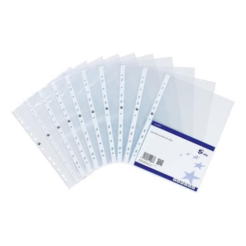 Image of 5 Star Elite Presentation Punched Pocket Polypropylene Top-Opening 90 Micron A4 Glass Clear [Pack 10] + Free finchley Refill Pen (1)