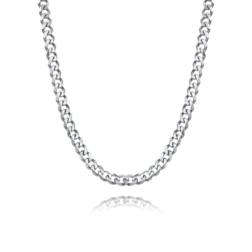 Image of Daisy Philip 4mm CURB Mens Necklace Silver Chain Cuban - Stainless Steel Jewellery - Neck Link Chains for Men Man Women Boys Kids - 18" 20" 22" 24" 26" (18)