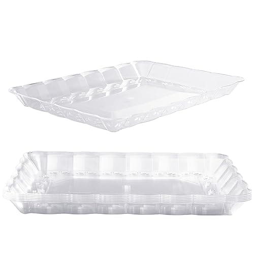 Image of MATANA 6 Large Rectangular Serving Platters, 32x24cm - Clear Plastic Trays for Food Serving, Catering, Parties, Weddings, Birthdays - Sturdy & Reusable Snack, Sandwich, & Buffet Trays